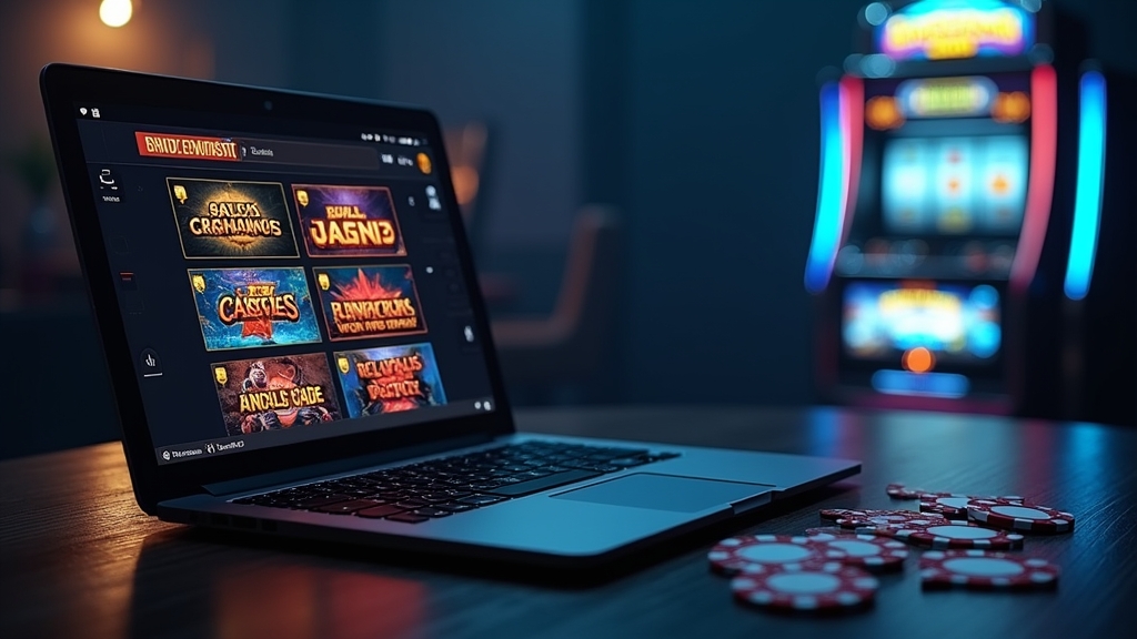 Laptop displaying promo code fields beside a jackpot-themed slot machine