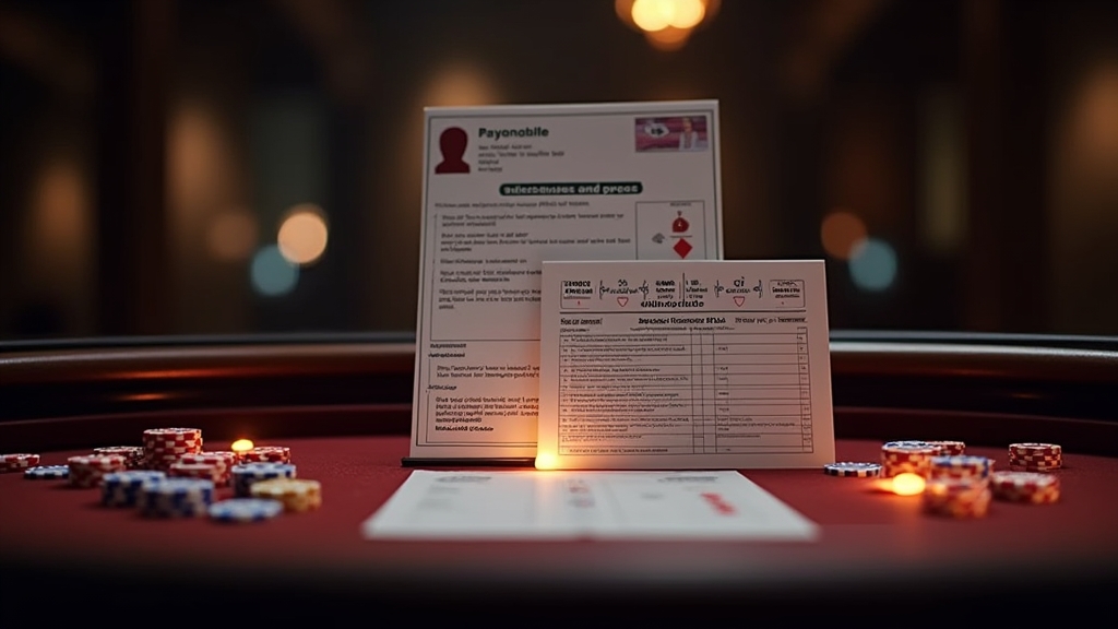 Casino verification documents beside a withdrawal request on a dark desk